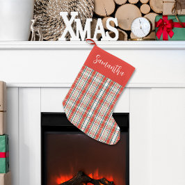 かわいい書道台本赤緑格子柄 スモールクリスマスストッキング