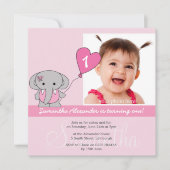 かわいい最初に象の写真の第1誕生会 招待状 (正面)