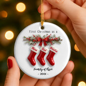 かわいい最初のクリスマス家族3人の靴下 セラミックオーナメント