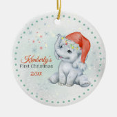 かわいい最初のベビークリスマスベビー象の女の子 セラミックオーナメント (正面)