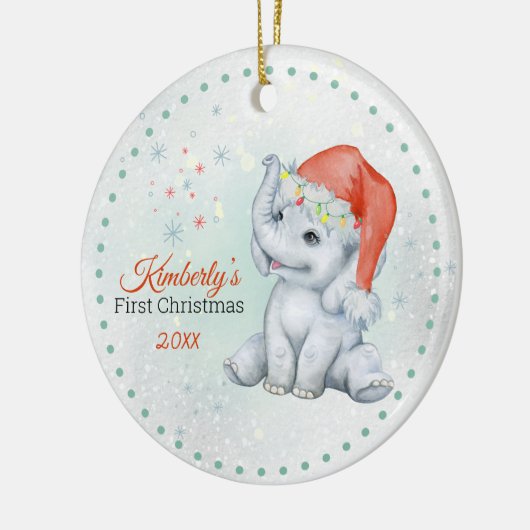 かわいい最初のベビークリスマスベビー象の女の子 セラミックオーナメント (左)