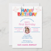 かわいい最初の誕生日フォトカラフルおもしろいカスタム 招待状 (正面)