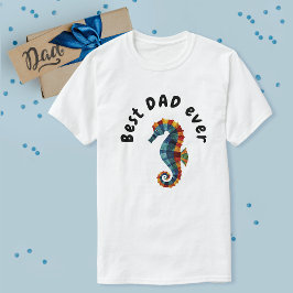 かわいい最高のパパはカラフルなタツノオトシゴの海のデザイン Tシャツ