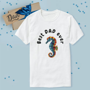 かわいい最高のパパはカラフルなタツノオトシゴの海のデザイン Tシャツ