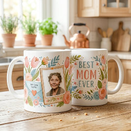 かわいい最高のママのフラワーフォトギフト母の日 コーヒーマグカップ