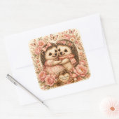 かわいい最高の友達ハリネズミの花の水彩画 スクエアシール (封筒)