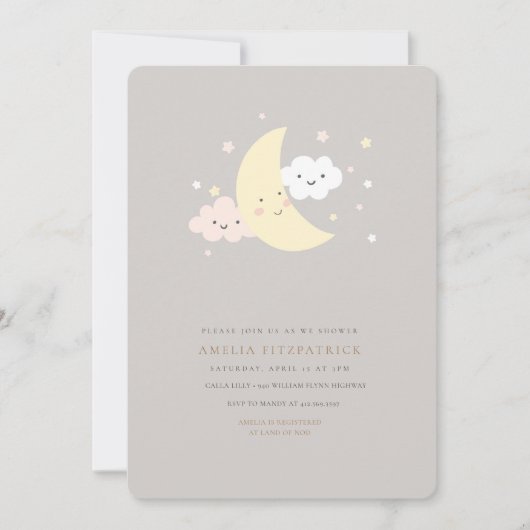 かわいい月とスターベビーシャワー招待状 招待状 (正面)