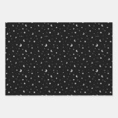 かわいい月と星のパターン黒い紫と灰色 ラッピングペーパーシート (正面)