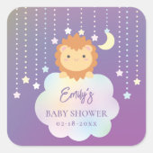 かわいい月と星の上にライオンかわいい赤ちゃんシャワー スクエアシール (正面)