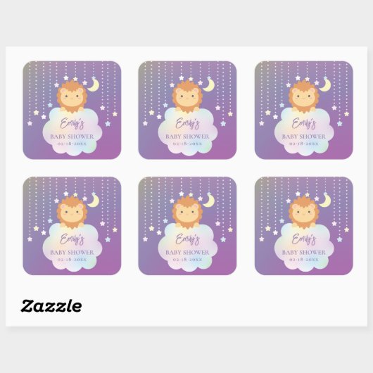 かわいい月と星の上にライオンかわいい赤ちゃんシャワー スクエアシール (シート)