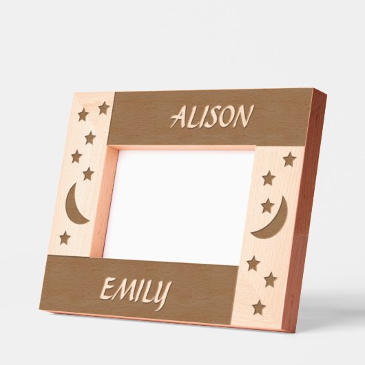 かわいい月と星2名前をカスタムする レーザー彫刻フレーム (左)
