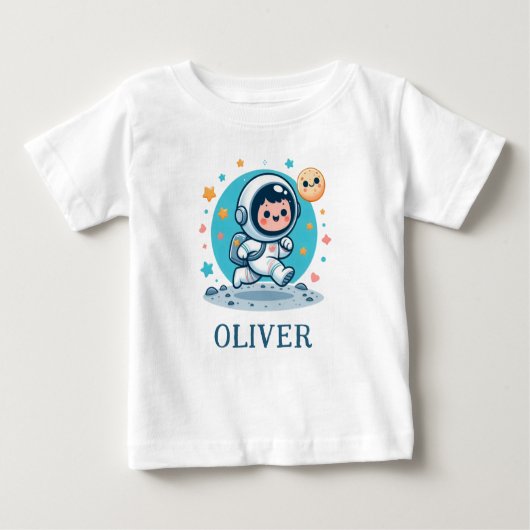 かわいい月の宇宙飛行士 ベビーTシャツ (正面)