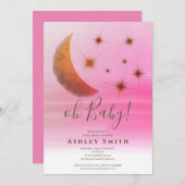 かわいい月の星グラデーション水色の赤ちゃんシャワー 招待状 (正面/裏面)