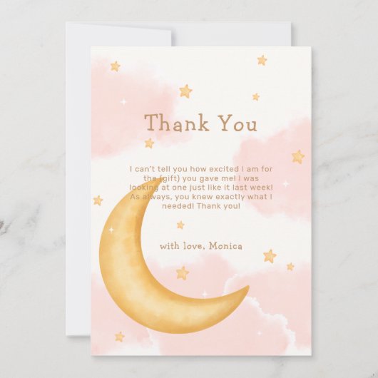 かわいい月の星輝く女の子の赤ちゃんシャワー サンキューカード (正面)