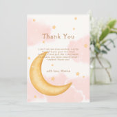 かわいい月の星輝く女の子の赤ちゃんシャワー サンキューカード (スタンド正面)