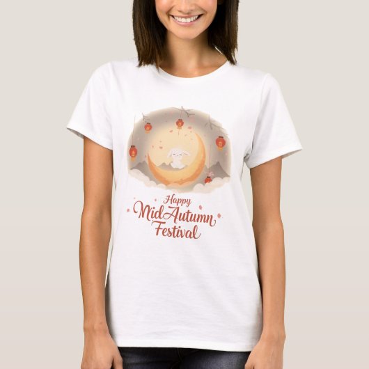 かわいい月ウサギ - ハッピー中秋節Tシャツ Tシャツ (正面)