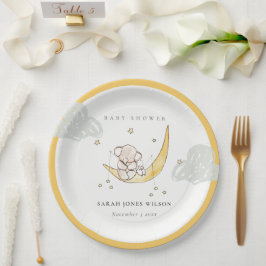 かわいい月スターズエレファントバニーニュートラルベビーシャワー ペーパープレート