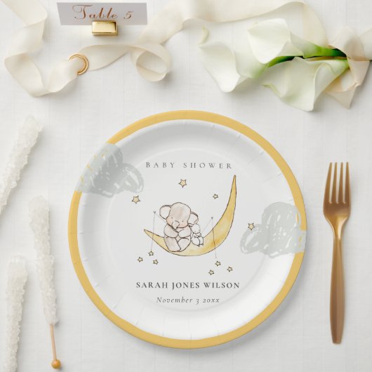 かわいい月スターズエレファントバニーニュートラルベビーシャワー ペーパープレート (ウェディング)