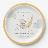 かわいい月スターズエレファントバニーニュートラルベビーシャワー ペーパープレート (正面)