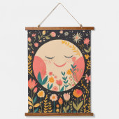 かわいい月ボヘミアン風の花のイラスト 吊り下げ型タペストリー (正面2)