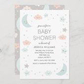 かわいい月及び星フレームのベビーシャワーの招待状 招待状 (正面/裏面)