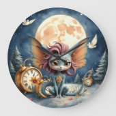 かわいい月夜の幻想生物 ラージ壁時計 (正面)