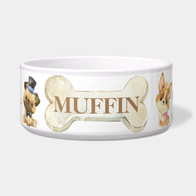 かわいい服を着た犬たちコルギ·パグ·ダクシュンド·シープドッグ ボウル (正面)