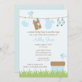 かわいい服飾の少年のベビーシャワー 招待状 (正面/裏面)