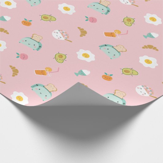 かわいい朝食オンピンク ラッピングペーパー (角)