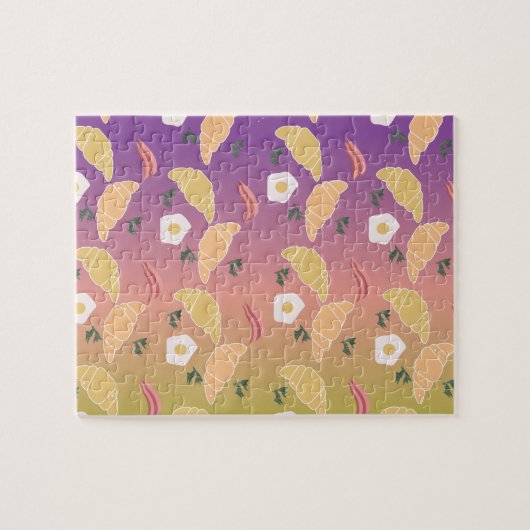 かわいい朝食パターンとレインボーグラデーシグラデーションョン ジグソーパズル (横)