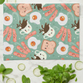 かわいい朝食パターン キッチンタオル (折り畳み)