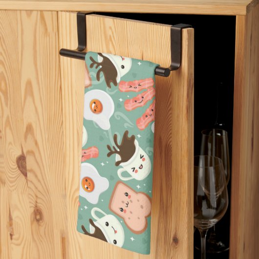 かわいい朝食パターン キッチンタオル (三つ折り)