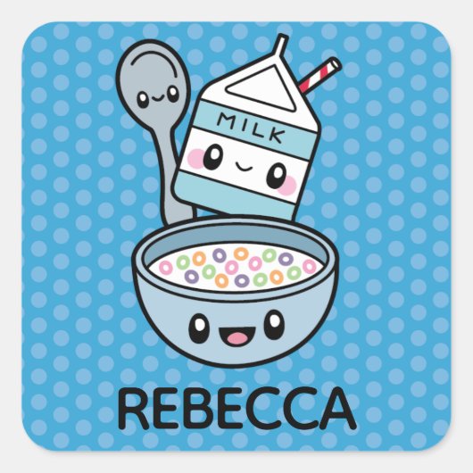 かわいい朝食フードシリアル&ミルク スクエアシール (正面)