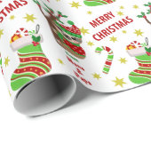 かわいい木のナマケモノとクリスマスストッキングキッズ ラッピングペーパー (ロールコーナー)