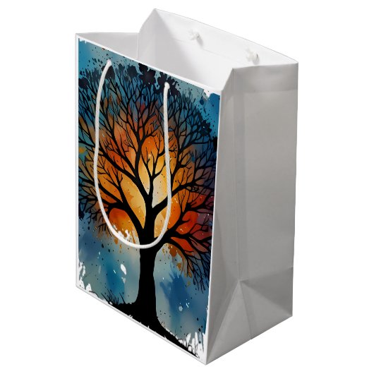 かわいい木の命の水色 ミディアムペーパーバッグ (裏面アングル)