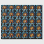 かわいい木の命の水色 ラッピングペーパー (フラット)