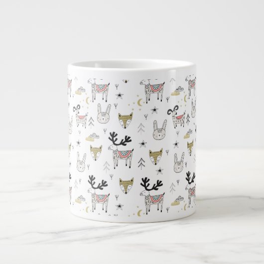 かわいい木の国の動物のドードル模様 ジャンボコーヒーマグカップ (正面)