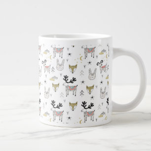 かわいい木の国の動物のドードル模様 ジャンボコーヒーマグカップ