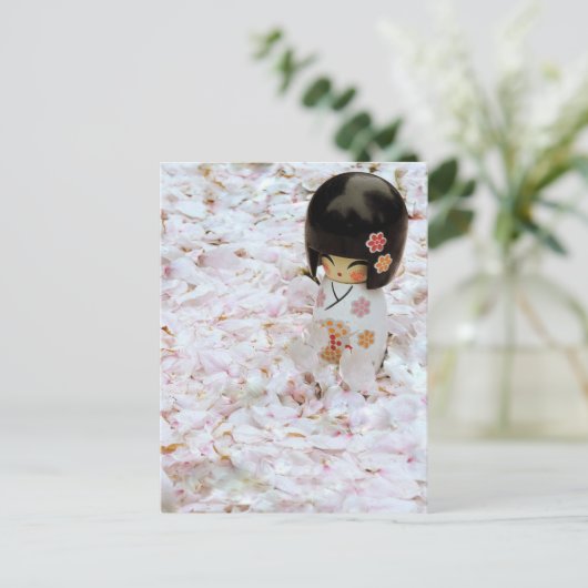 かわいい木日本のの人形 ポストカード (スタンド正面)