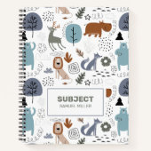 かわいい木版動物の模様モノグラム ノートブック (正面)