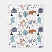 かわいい木版動物の模様モノグラム フリースブランケット (正面)