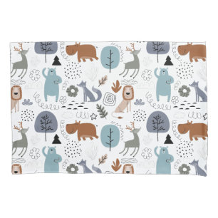 かわいい木版動物の模様モノグラム 枕カバー