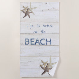 かわいい木目調+ヒトデ+ビーチ ビーチタオル