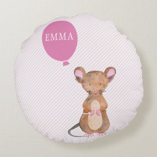 かわいい木製マウスのパーソナライズな子供の装飾用クッション ラウンドクッション (裏面)