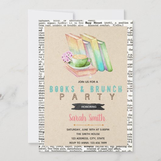 かわいい本とブランチパーティの招待状 招待状 (正面)