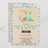 かわいい本とブランチパーティの招待状 招待状 (正面/裏面)