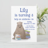 かわいい本のクマの誕生日パーティー、名前やメッセージを入れることができます 招待状 (スタンド正面)