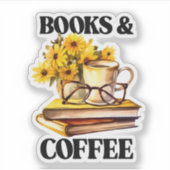 かわいい本のコーヒー好き シール (正面)