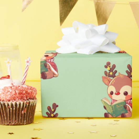 かわいい本のトナカイ ラッピングペーパー (誕生日パーティー)