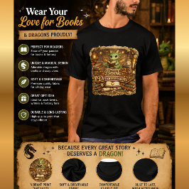 かわいい本のドラゴン ファンタジーTシャツ | 本の虫 ドラゴン Tシャツ